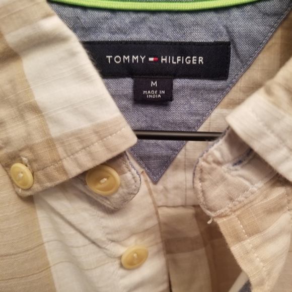 Tommy Hilfiger, Tan and White Plaid Button Down, Size Medium - Picture 2 of 4